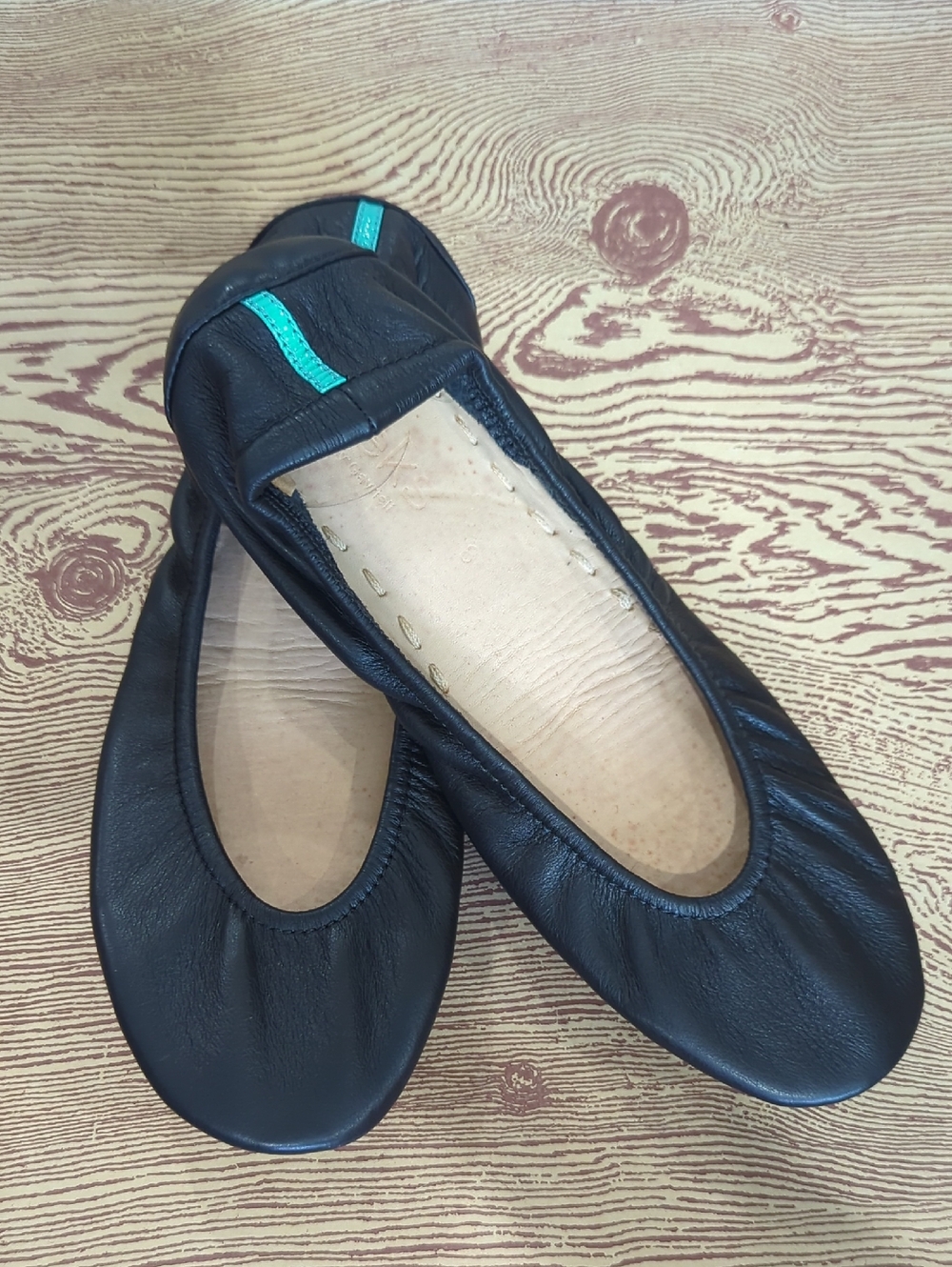 Tieks Black Leather Ballet Flats with Teal Accent - Women's